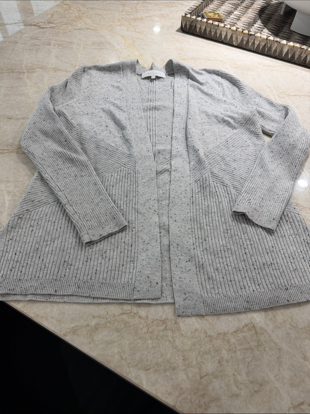 Verve Ami Light Gray Speckled Open-Front Cardigan